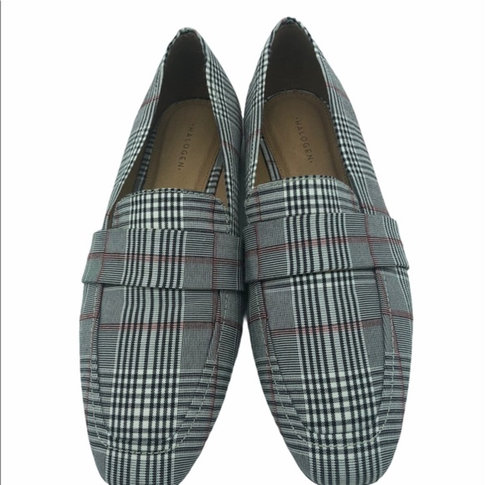 Halogen Grey Plaid‎ Glen Check Penny Loafers Slip On Flats Womens 8.5M